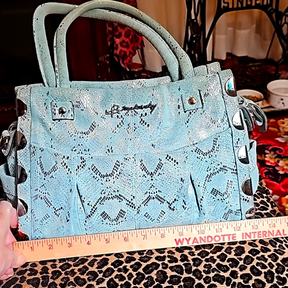 B Makowski metallic aqua bag EUC